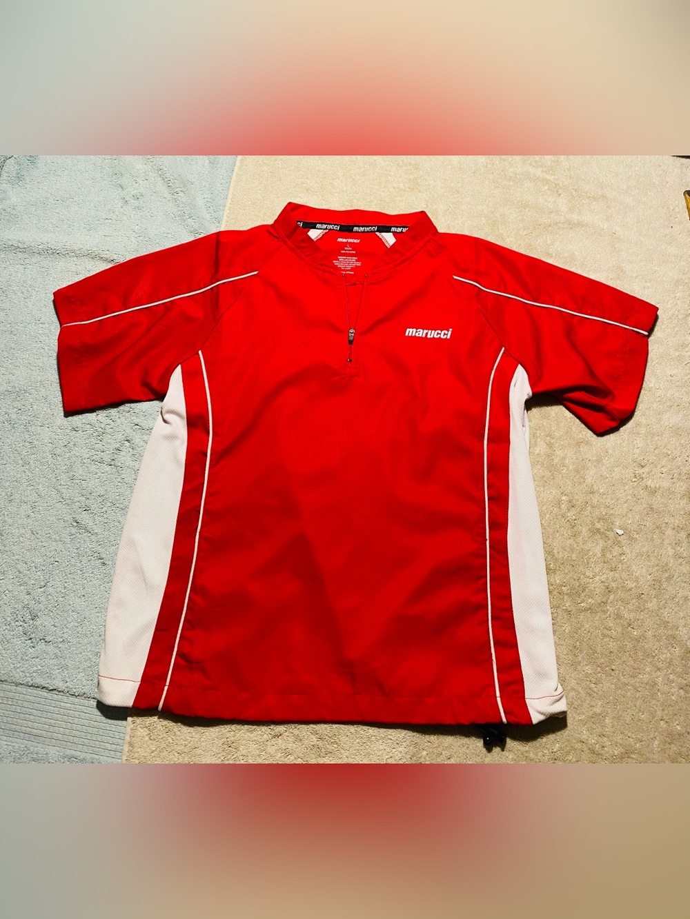 Boys youth Marucci red cage warm up baseball jacket. Wind resistant size large